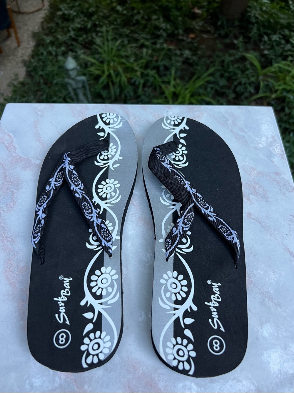 Black & Gray Floral Flip Flop Sandals